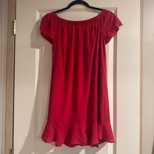 Express off-the-shoulder with a ruffled hem